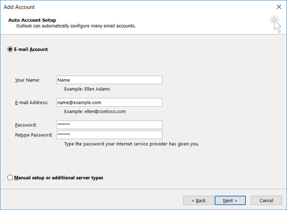 Setup ICA.NET email account on your Outlook 2016 Step 2